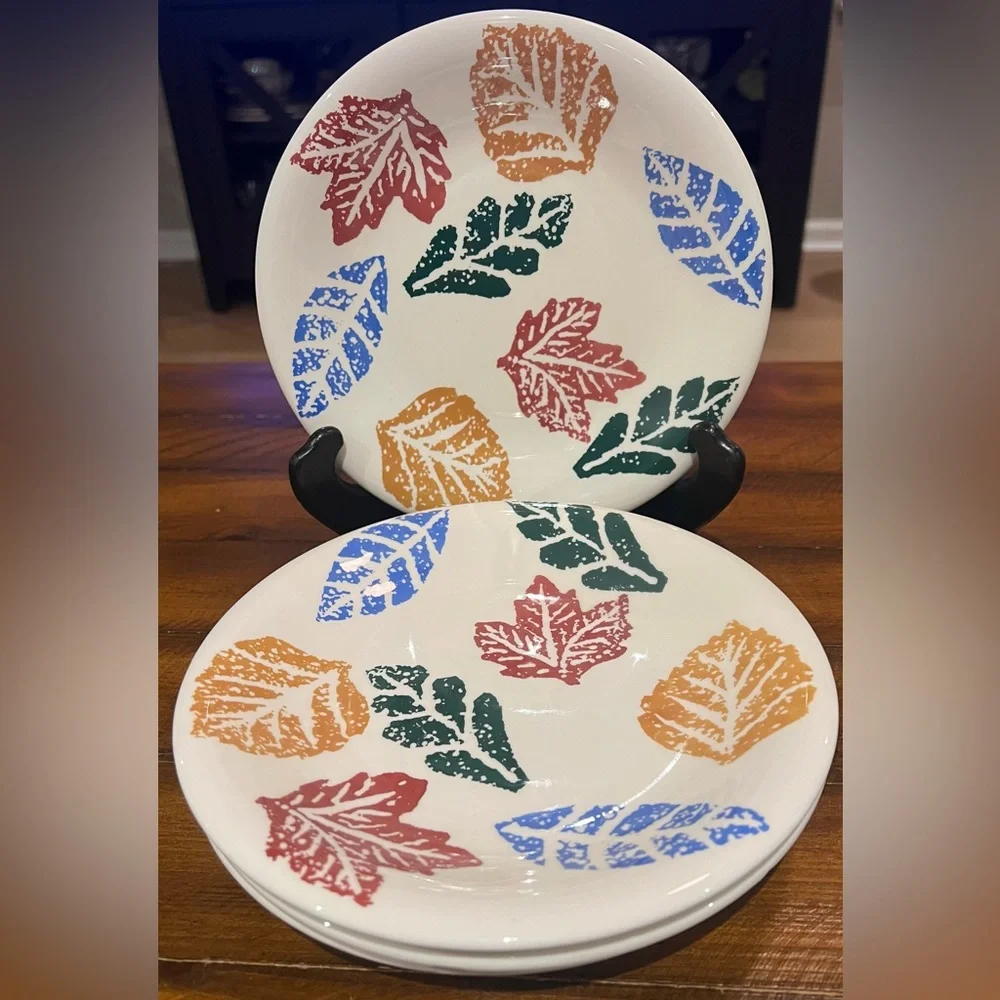 4 Pier 1 La Primula Italy Hand Painted  Autumn Leaves Fall Harvest  8” Plates